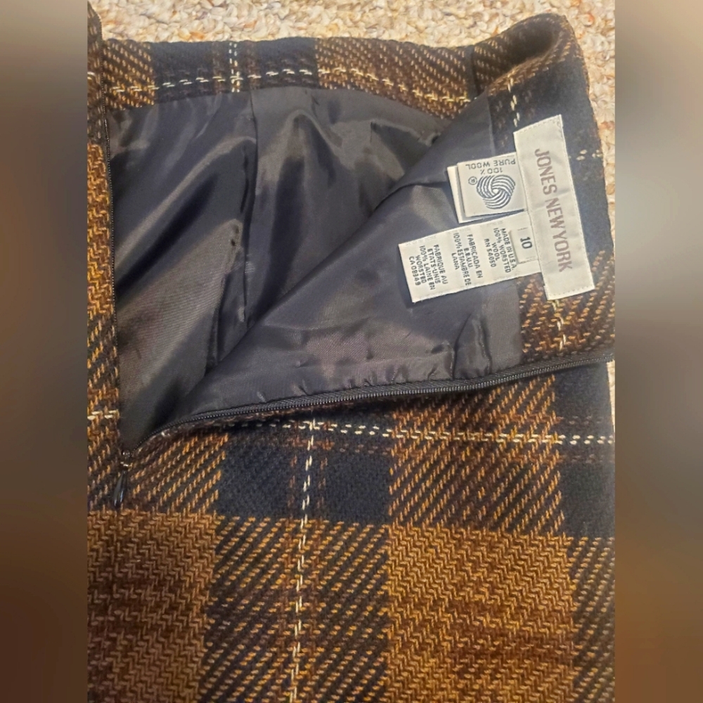 Size 10 brown and black plaid wool skirt
